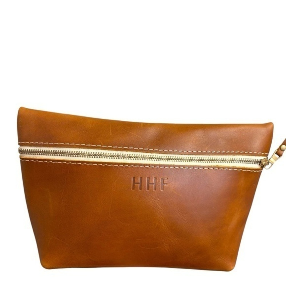 Portland leather Brown Leather zippered clutch bag
